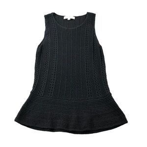Loft Open Knit Crochet Peplum Sweater Vest In Black